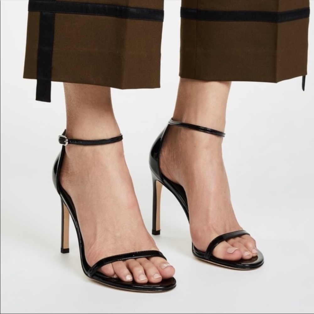 STUART WEITZMAN NUDISTSONG BLACK LEATHER HEELS - Picture 2 of 3